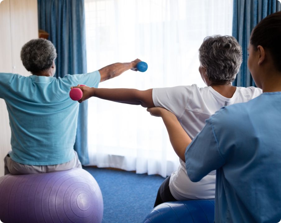 people on exercise ball